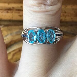 Natural Blue Apatite Blue Sapphire Sterling Silver Ring